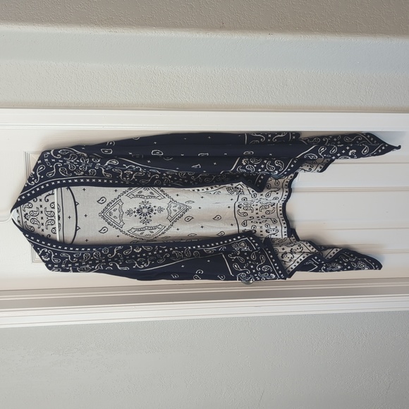 H&M Navy Blue and White Paisley boho Long Duster Cardigan - Picture 2 of 6